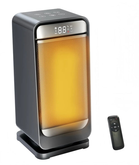 Cozy 1500W Space Heater With Remote, Portable Electric Heater for Indoor Use, sleek black design with digital display