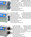 Desktop Automatic Liquid Filler Machine With Belt Conveyor, 4 Nozzle Digital Control System For Juice Wine Detergent 10 To 5000ml Bottle Line Ready To Go, three models displayed with specs.