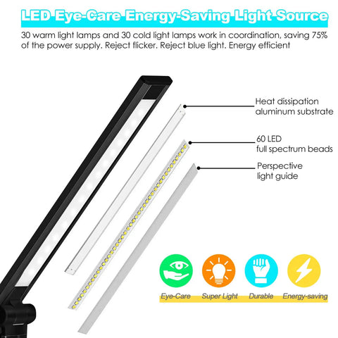 LED structure of Boss Desk Lamp With Wireless Charging 10W And USB Port Dimmable Eye Caring Light with labels and features explained
