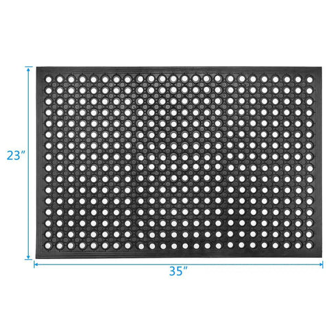 Heavy Duty Commercial Rubber Floor Mat Featuring Hexagonal Drainage Cutouts For Garage And Shop Kick Ass Non Slip Oil Grease Resistant Tough As Nails Level, 23x35 inch size.