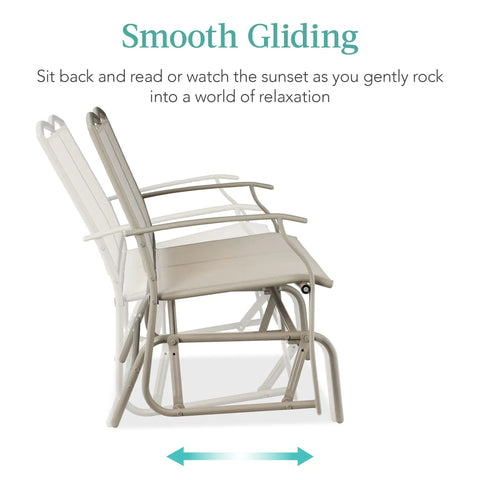 Two Person Outdoor Patio Swing Glider With Smooth Rocking Motion, Textilene Fabric Over Powder Coated Steel Frame side view