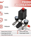 Beefy Workhorse Air Compressor Pressure Switch With Gauge Regulator And Regulating Valve Manifold Durable Aluminum Alloy Body