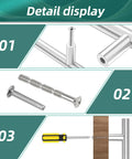 Close-up of 30 Pack Brushed Nickel Cabinet Pulls Square Kitchen Handles For Cabinets And Dressers Six And A Quarter Inch Hole To Hole Six And Three Quarters Inch Long One Half Inch Wide Stainless Steel Hollow Drawer Pulls For A Sleek Modern Look, showing installation process with screws and screwdriver.
