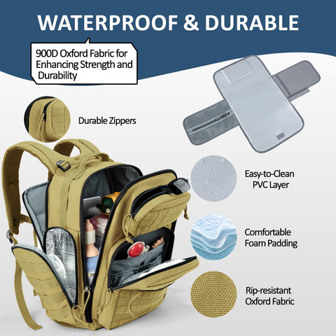 Military Style Diaper Backpack With Large Changing Pad And Insulated Compartments For Active Dads On The Go With Dad Gear