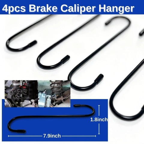 Brake Caliper Piston Compression Tool Kit With 4 Heavy Duty Caliper Hooks And Gloves 4 In 1 Pro Grade Universal 360 Ratcheting System For Single Twin Quad Piston Car Brake Repair DIY Friendly with close-up of 7.9 inch caliper hangers