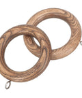 Two Pack Wooden Curtain Rings With Smooth Glide For Curtains, No Fuss Install For Home And Commercial Use, Walnut Finish, close-up view.