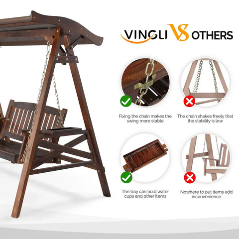 Comparison of Porch Swing With Stand And Canopy, Waterproof Outdoor Patio Swing With Cup Holder, Rustic Style Backyard Swing Set