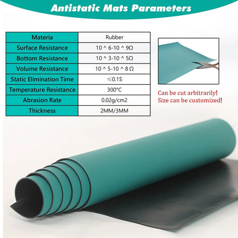 Antistatic Mat For Computer Repair And PC Building, ESD Safe Desk Pad For Electronics Lab, Oil And Grease Resistant PVC Roll