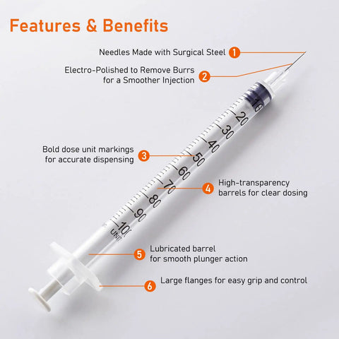 Dead On Accurate 31 Gauge 1cc Insulin Syringe With Sharp 5/16 Inch Needles Smooth Gliding Plunger U 100 Precision Dosing features details