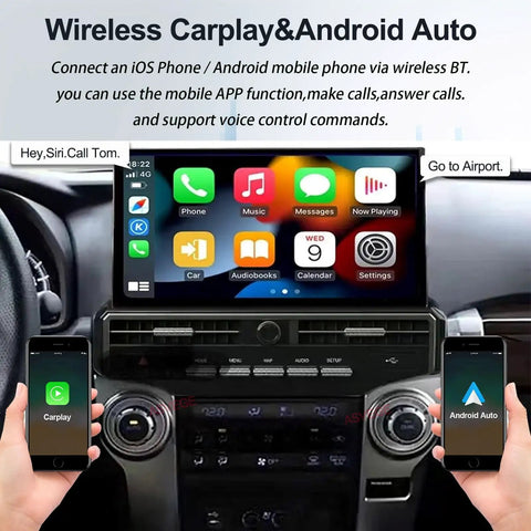 Wireless CarPlay And Android Auto Dash Kit For Toyota 4Runner 2010 To 2023 With Thirteen Point One Inch Touch Screen installed.