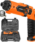 8V Cordless Screwdriver Kit With 82 Piece Accessory Set, 10Nm Max Torque, 1 Hour Fast Charge, shown with carrying case