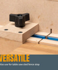 10 Piece T Track Knob Kit With 1/4-20 Hex Bolts And Washers For Woodworking Jigs And Fixtures, through-hole knob on wooden fixture.