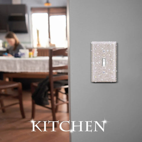 Rhinestone Wall Plate Light Switch Cover Bling Outlet Cover For Bedroom Decor Single Gang Toggle Silver Sparkle Decorative Switch Plate For Modern Homes in kitchen setting