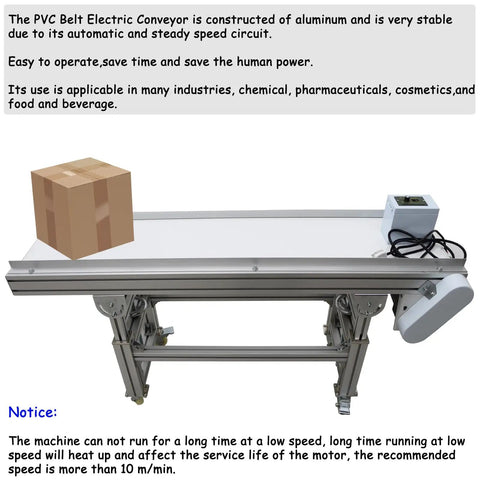 Electric PVC Belt Conveyor With Adjustable Speed, Dual Guardrails For Desktop Use, Built Tough Industrial Transport Machine