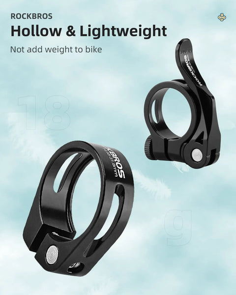 Hollow lightweight design of Bike Seat Post Clamp 31.8/34.9mm Aluminum Quick Release for 27.2-28.6mm Mountain Road Seat Posts.