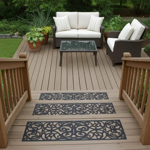 Grippy No Slip Butterfly Stair Traction Treads Set Of 4 Black Rubber Mats Iron Grill Look 29 Inch Long By 9.5 Inch Wide
