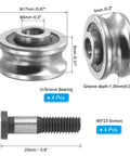 U Groove Bearing Kit 4 Pack 5x17x8mm SG15 Chrome Steel Ball Bearings With M5x23 Screws, dimensions and details view.