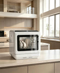 Snappy Portable Countertop Dishwasher With Built In One Point Six Gallon Tank For No Sweat Cleaning in modern kitchen setting.