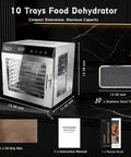 Top Shelf 800W Food Dehydrator Machine Featuring Ten Stainless Steel Trays for precise temperature settings and airflow.