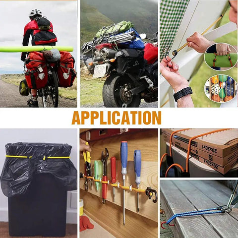 Heavy Duty Bungee Cord Set With Hooks In Jar, 25 Piece latex core securing bikes, tarps, storage in outdoor setting image