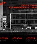 Industrial setting with conveyor belts showing testing trial results for alternator freewheel clutch pulley performance.