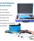 1500W Induction Heater Bolt Removal Tool With Four Copper Coils And Rugged Case showing its hand-held design and included accessories in case.