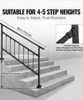 Rock Solid Wrought Iron Outdoor Stair Railing With Adjustable Frame For Zero To Five Steps, 68 in, for 4-5 step heights.