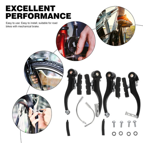 Two Set Bike Brake Kit For Road And Mountain Bikes, Aluminum Calipers, Durable Rubber Pads, Easy Install, All In One Brake System