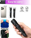 Hand holding 2-In-1 Black Light Flashlight With 395nm UV And White Light, USB-C Rechargeable, size comparison with phone