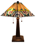 Banker Mission Style Table Lamp With Stained Glass Shade In Tan Green Purple Red White Vintage Handmade Gift 22 Inch Tall AM309TL14B E26 Compatible Classic Antique Look Retro Vibe.