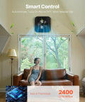 35W Solar Attic Fan With Auto Temp Control, 2400 CFM, installed on wall for attic ventilation in home interior