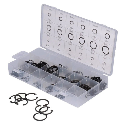 Open 300 Piece Snap Ring Set With Alloy Steel Retaining Rings Universal Repair Kit For Home And Auto Use in plastic box