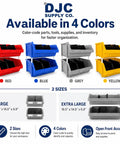 Dang Tough Heavy Duty Stackable Storage Bins In Bold Red With Side Connect Hooks For Garage Workshop Tool Organization Durable Polypropylene Totes That Crush Clutter And Hold Equipment Rock Solid in red, blue, grey, and yellow.