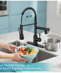 RNDIOZD LED Kitchen Faucet with Pull Down Sprayer, 2-Spout, Matte Black in modern kitchen with fresh vegetables.