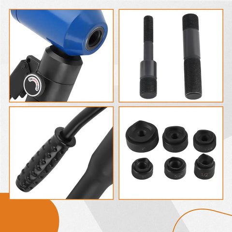 Components of Heavy Duty Hydraulic Knockout Punch Kit One Half Inch To Two Inch Conduit Hole Cutter Set Beefy 8 Ton KO Tool