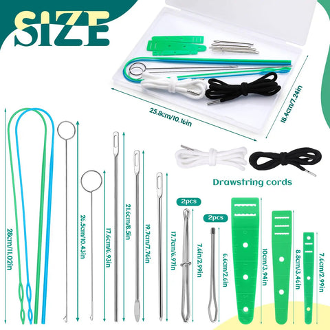 Drawstring Threader Tool Set 16 Piece Kit With Loop Turners Tweezers Elastic Threaders For Jackets Pants Hoodies Sportswear And Hats Pro Grade Durable Tools By Fedmut, showing various sizes and tools unboxed.