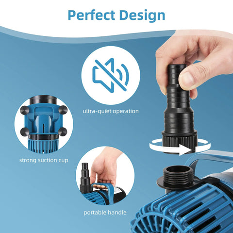 Workhorse High Flow Pond Pump 1600 GPH With 14 Ft Lift, 100W Submersible Water Pump, quiet operation, blue design