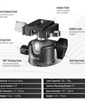 Low Profile Camera Tripod Ball Head for Arca Compatible Plate 38mm Panorama Head With Three Eighths Inch Bottom Thread And One Quarter Inch Screw Adapter details