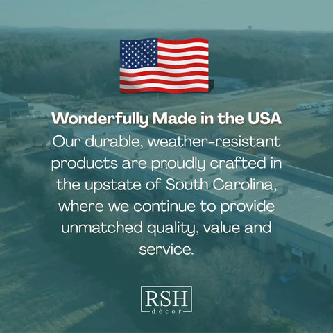 American flag with text 'Wonderfully Made in the USA' and description about durable products crafted in South Carolina.
