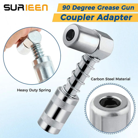 Grease Gun Tips And Couplers Kit With 90 Degree Adapter And 6 Prong Dual Handle Connector, for 1/8 Inch NPT grease guns