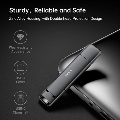 External USB C SSD Drive 512GB With Dual USB C And USB A 3.2 Gen2 Up To 550MB Per Second in zinc alloy housing and design highlights