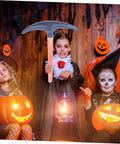 Child holding Inflatable Pickaxe 4 Pack for Party Favors and Pranks, Safe PVC Material, Easy to Inflate, Halloween themed