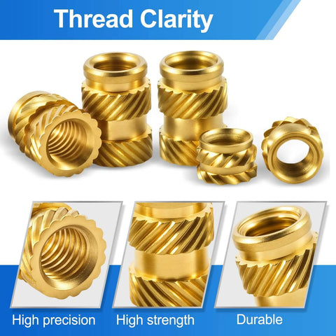 400 Pcs Brass Heat Set Threaded Inserts Kit For Plastic And 3D Printing, M2 To M6 Knurled Female Threaded Nuts, close-up view