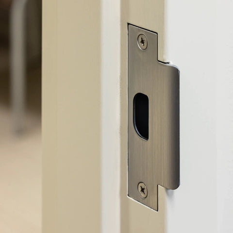 Privacy Door Lock With Lever Handle For Commercial Interiors Brushed Chrome Finish Built Tough Heavy Duty Cylindrical Lock strike plate