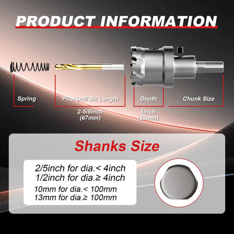 Product information for Beefy Heavy Duty TCT Carbide Hole Saw Kit For Metal 1-1/4 Inch 32mm with pilot bit and spring