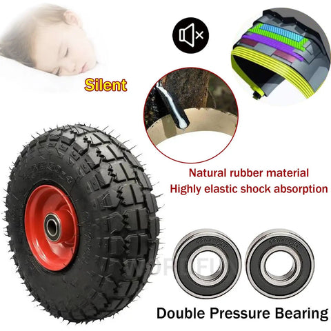 Heavy Duty Pneumatic Caster Wheels With Tubeless Natural Rubber Tires Rock Solid Swivel Base Features Dual Ball Bearings with black tire
