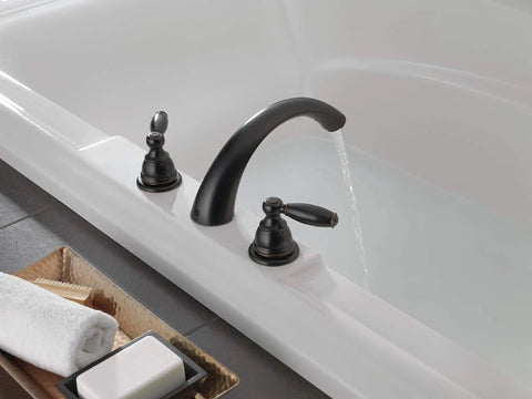 Claymore Two-Handle Widespread Roman Tub Faucet Trim Kit In Oil-Rubbed Bronze PTT298696-OB Valve Not Included installed on tub