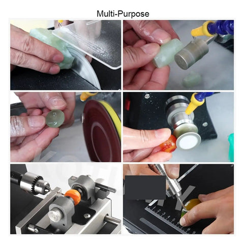 Hands using the Badass 5 in 1 Jade Table Grinder Machine for cutting and polishing jade and amber stones.