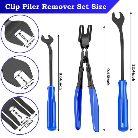 Clip piler and pry tools set from 7 Piece Car Trim Removal Tool Kit With Plastic Pry Tools And Auto Fastener Clip Pliers