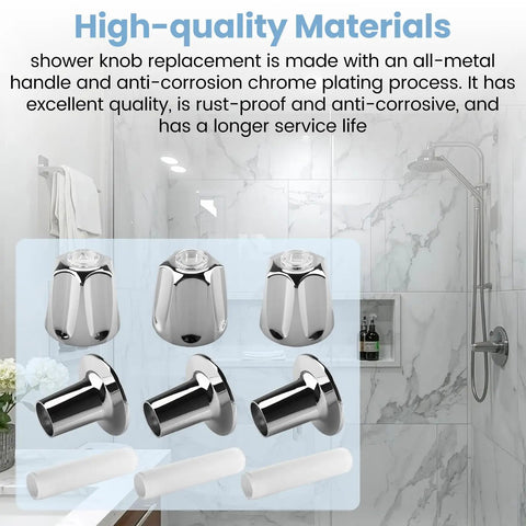 Three Piece Bathtub And Shower Knob Replacement Kit Compatible With Danco And Gerber Fixtures, chrome handles and screws